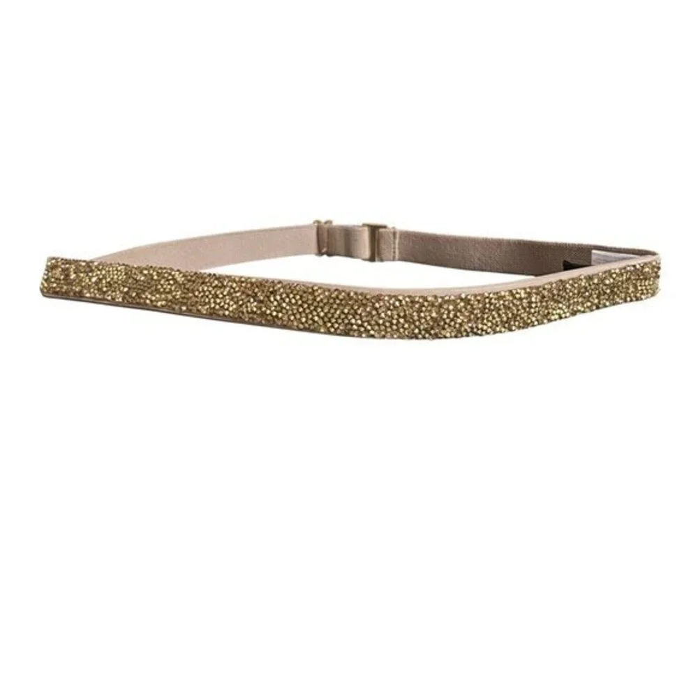 BCBG Thin Elastic Jeweled Rhinestone Glitter Adjustable Belt Gold Hardware - S